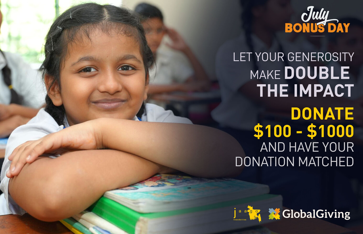 July Bonus Day on GlobalGiving — JAAGO Foundation